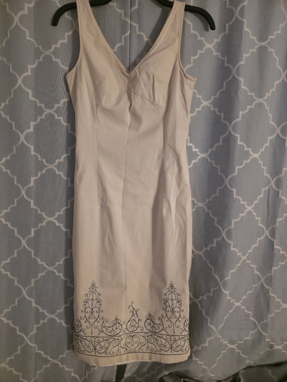 Express Cream Midi Dress with Black Embroidery